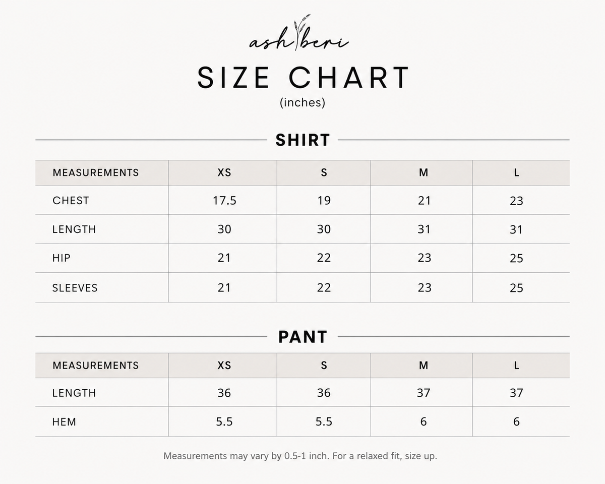Blush Rush size chart
