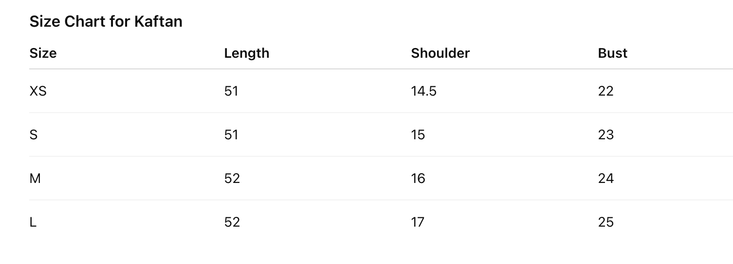 Size Chart