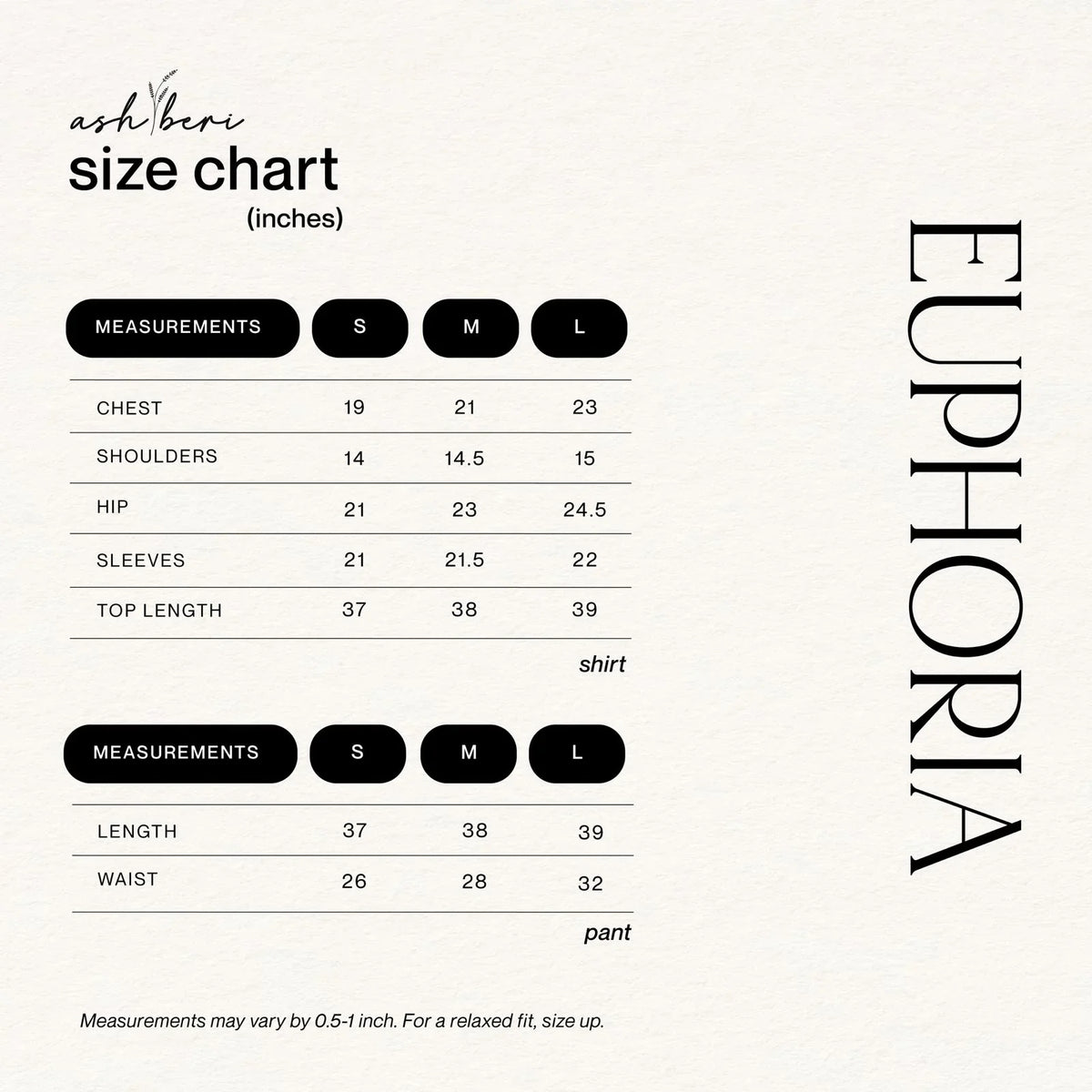 Amelia size chart