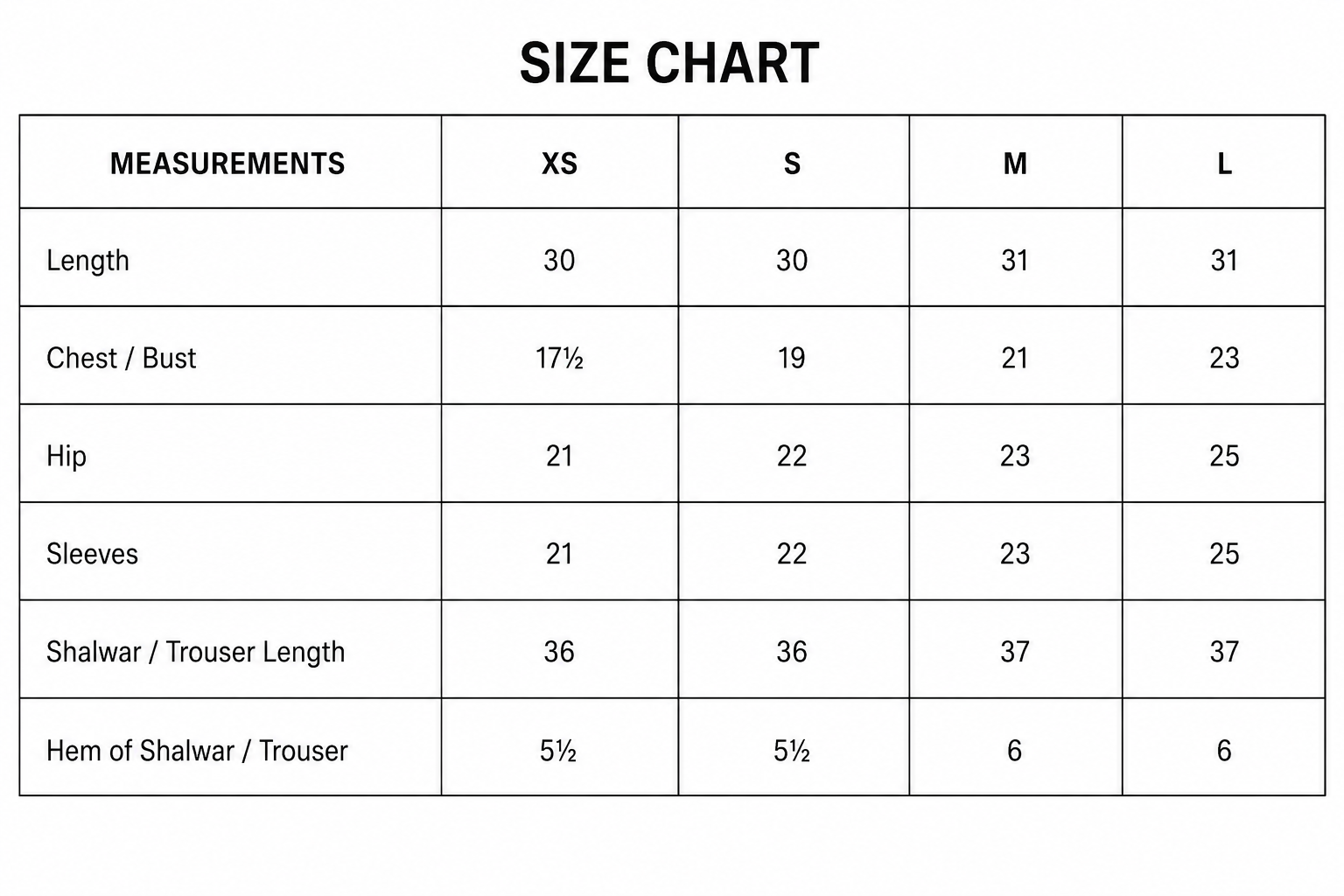 Size Chart